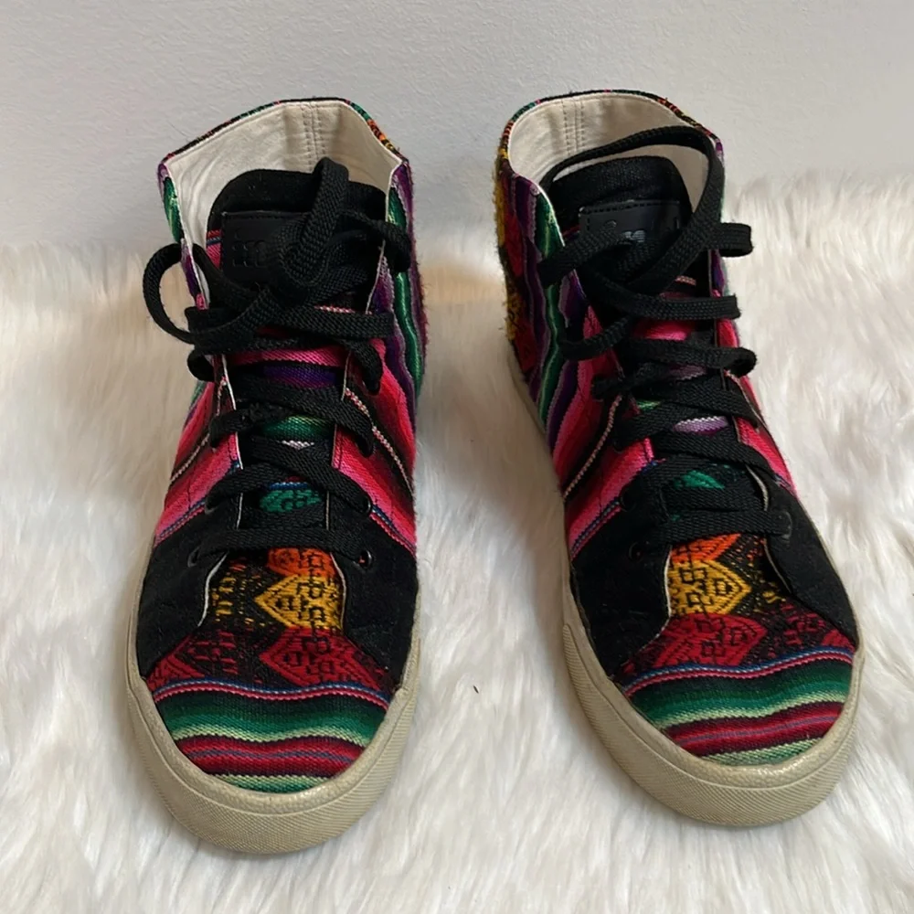 Inkkas High Top Sneakers Women Size 8 Multicolor Aztec Lace Up Hippie Style